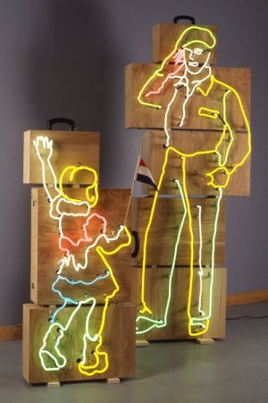 Willem Volkersz, Canadian Hero, 1995, neon, wood, found objects
